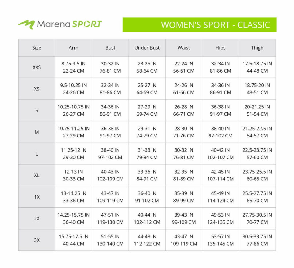 Measure with confidence size chart sport womens classic