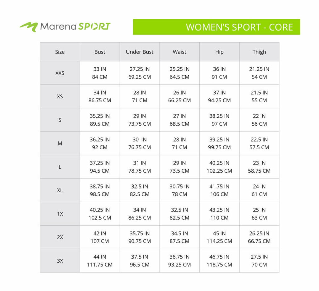 Measure with confidence ize chart sport womens core